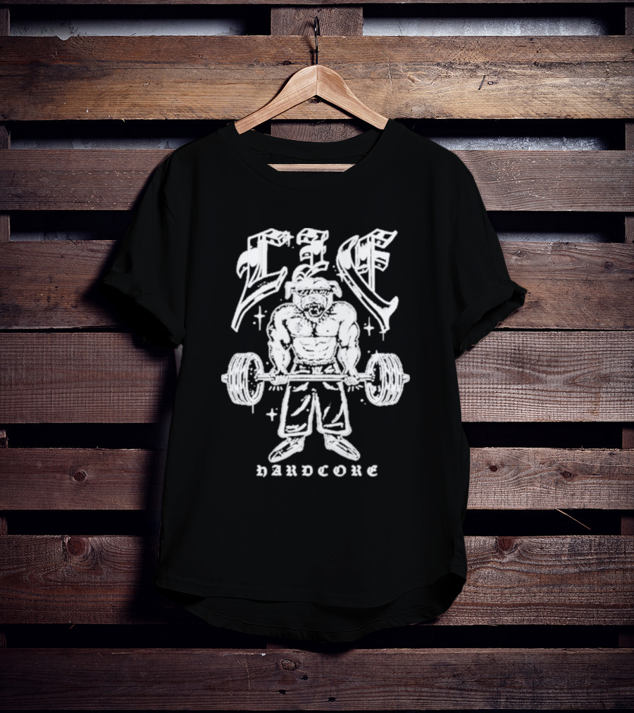 Lif Hardcore Dog Weightlifting Old English Tattoo T-Shirt