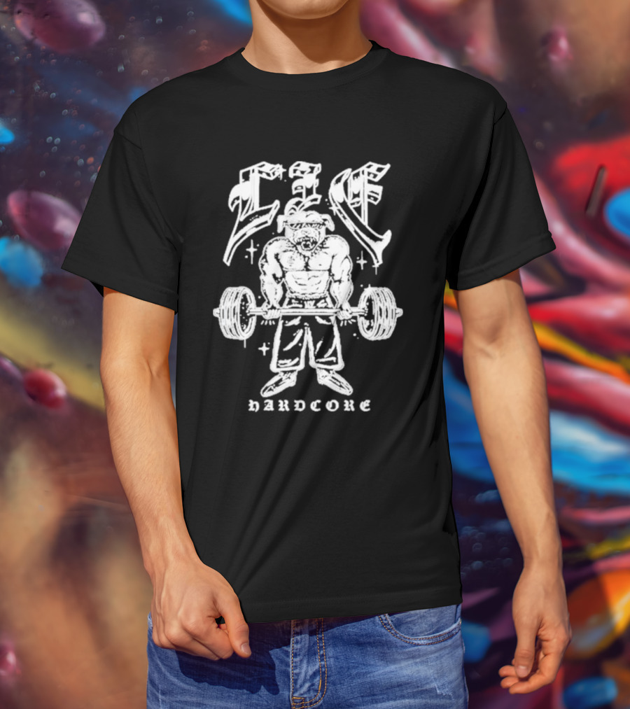 Lif Hardcore Dog Weightlifting Old English Tattoo T-Shirt