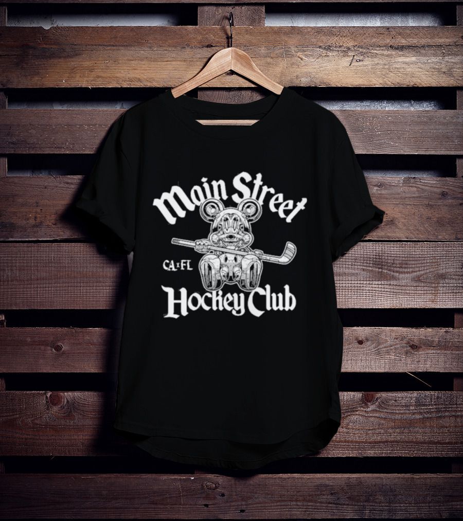 Main Street Hockey Club Ca X Fl Bear With Hockey Stick T-Shirt
