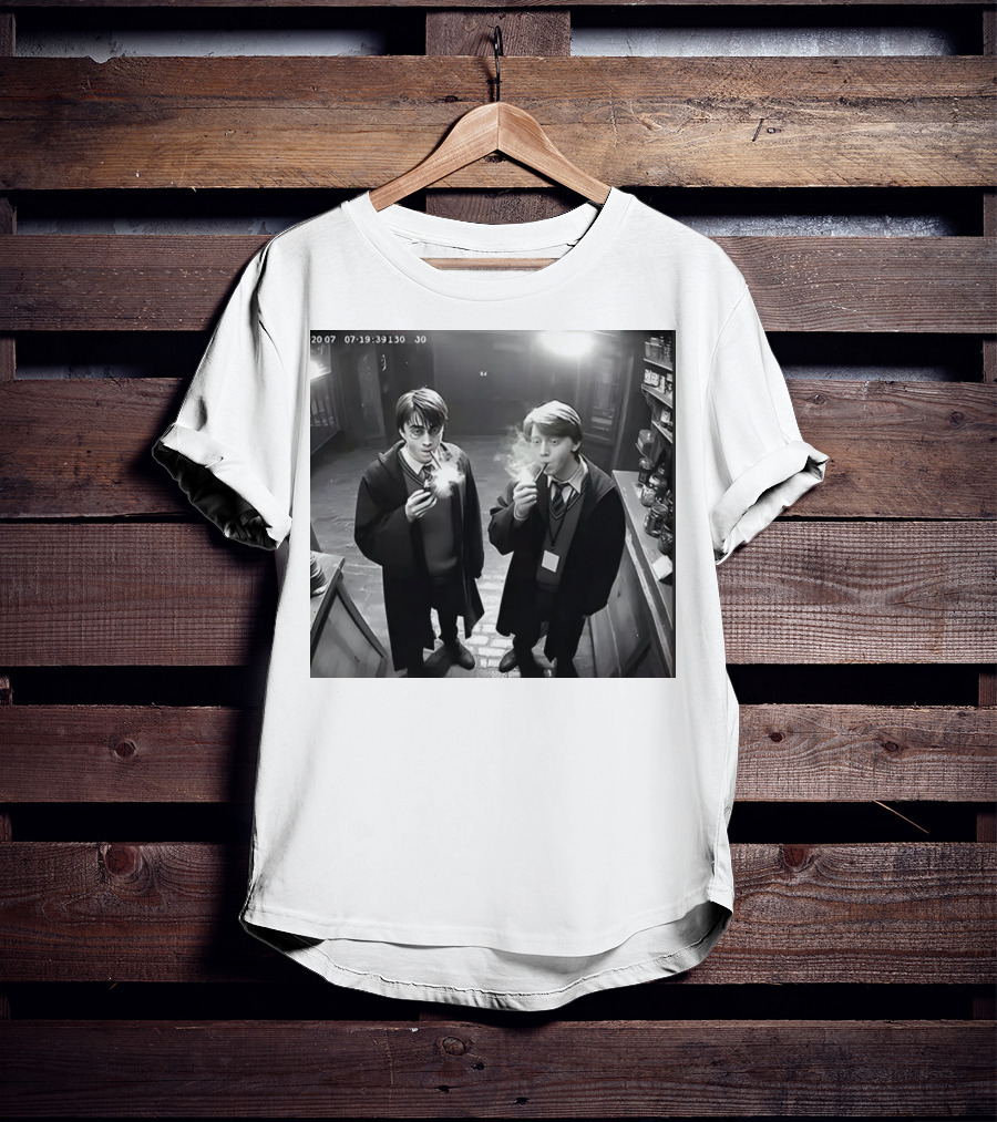 Harry And Ron Smoking Hogwarts CCTV Aesthetic T-Shirt