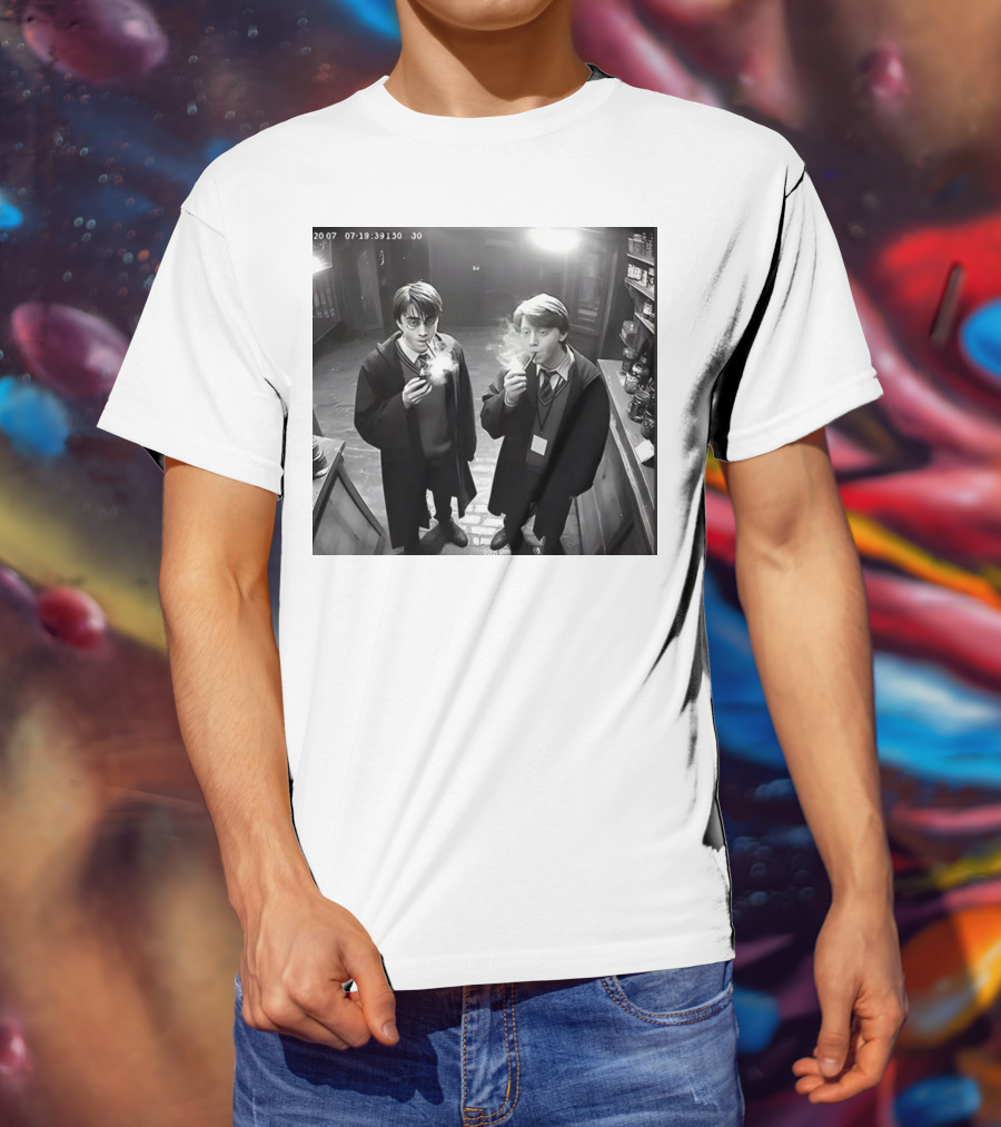 Harry And Ron Smoking Hogwarts CCTV Aesthetic T-Shirt