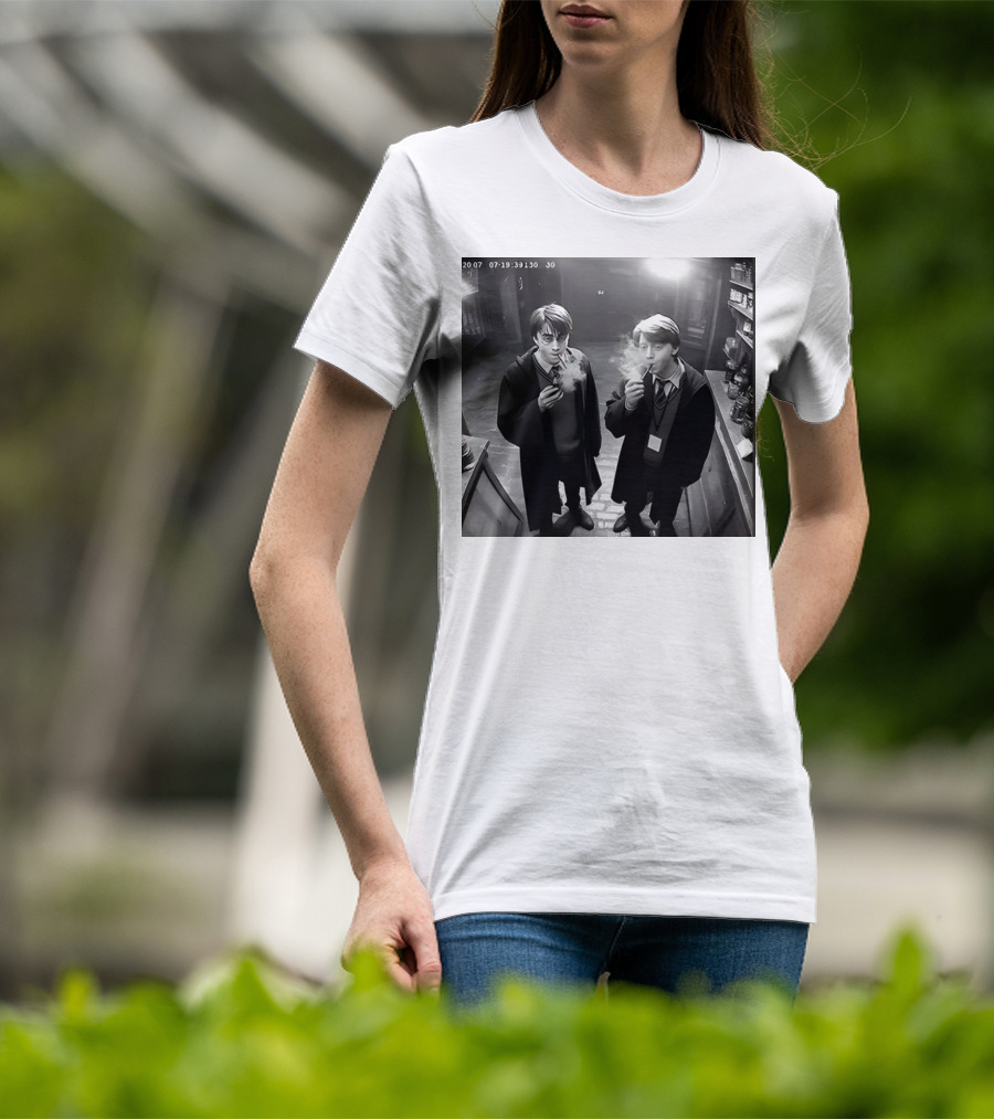 Harry And Ron Smoking Hogwarts CCTV Aesthetic T-Shirt