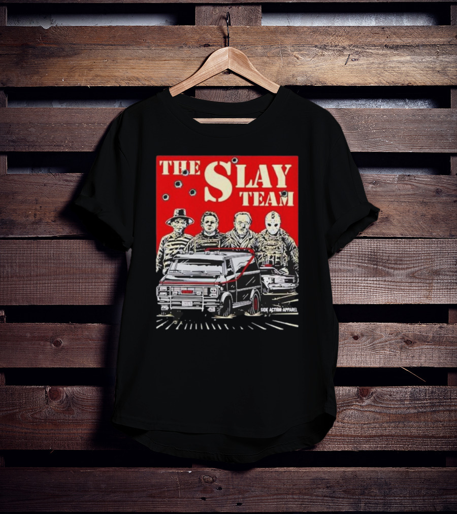 The Slay Team Horror Movies Characters Side Action T-Shirt
