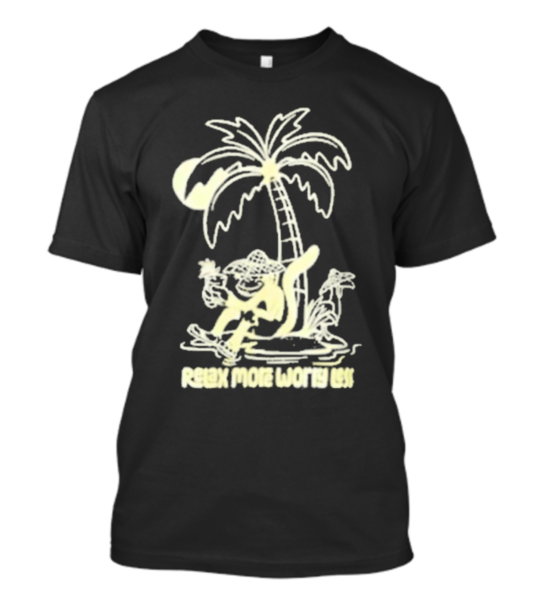 Relax More Worry Less Monkey Under Palm Tree With Drink T-Shirt