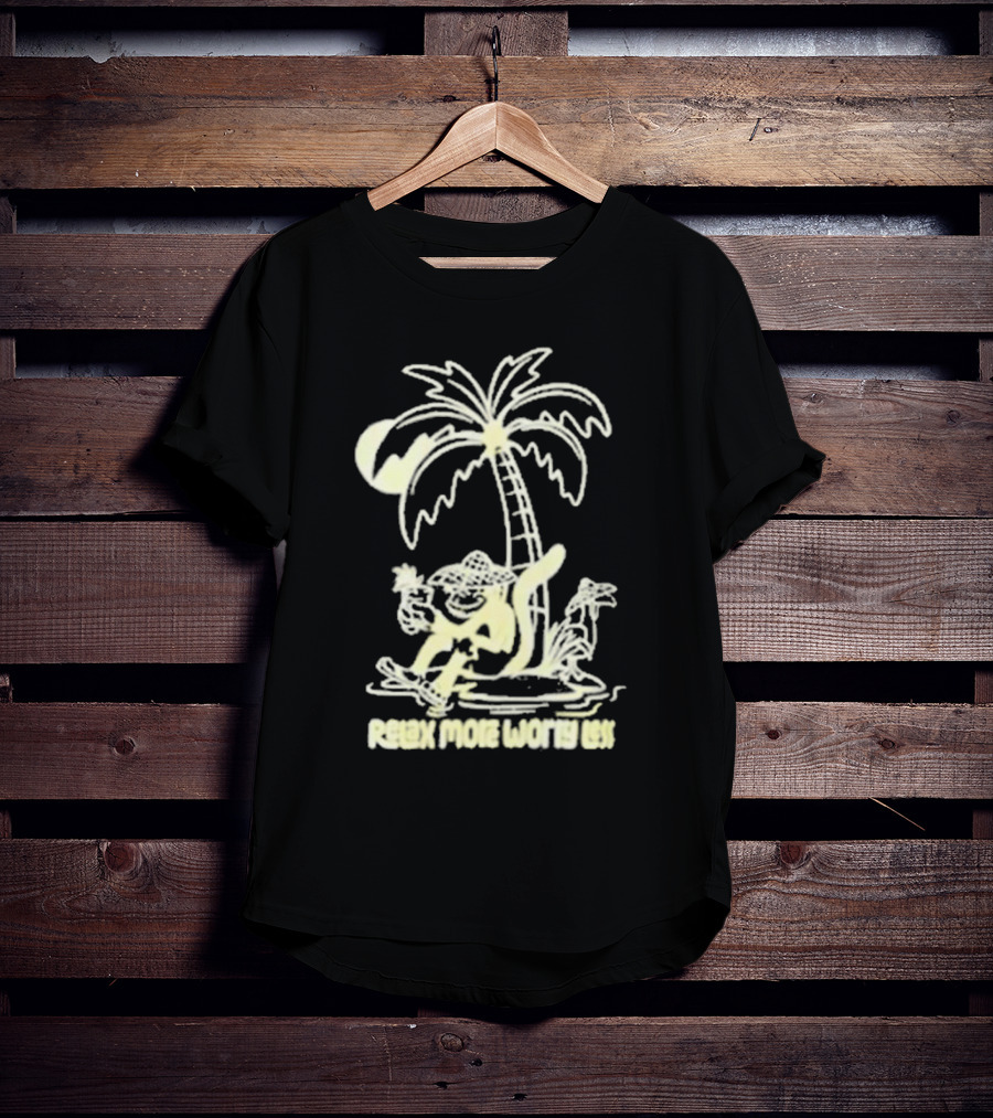 Relax More Worry Less Monkey Under Palm Tree With Drink T-Shirt