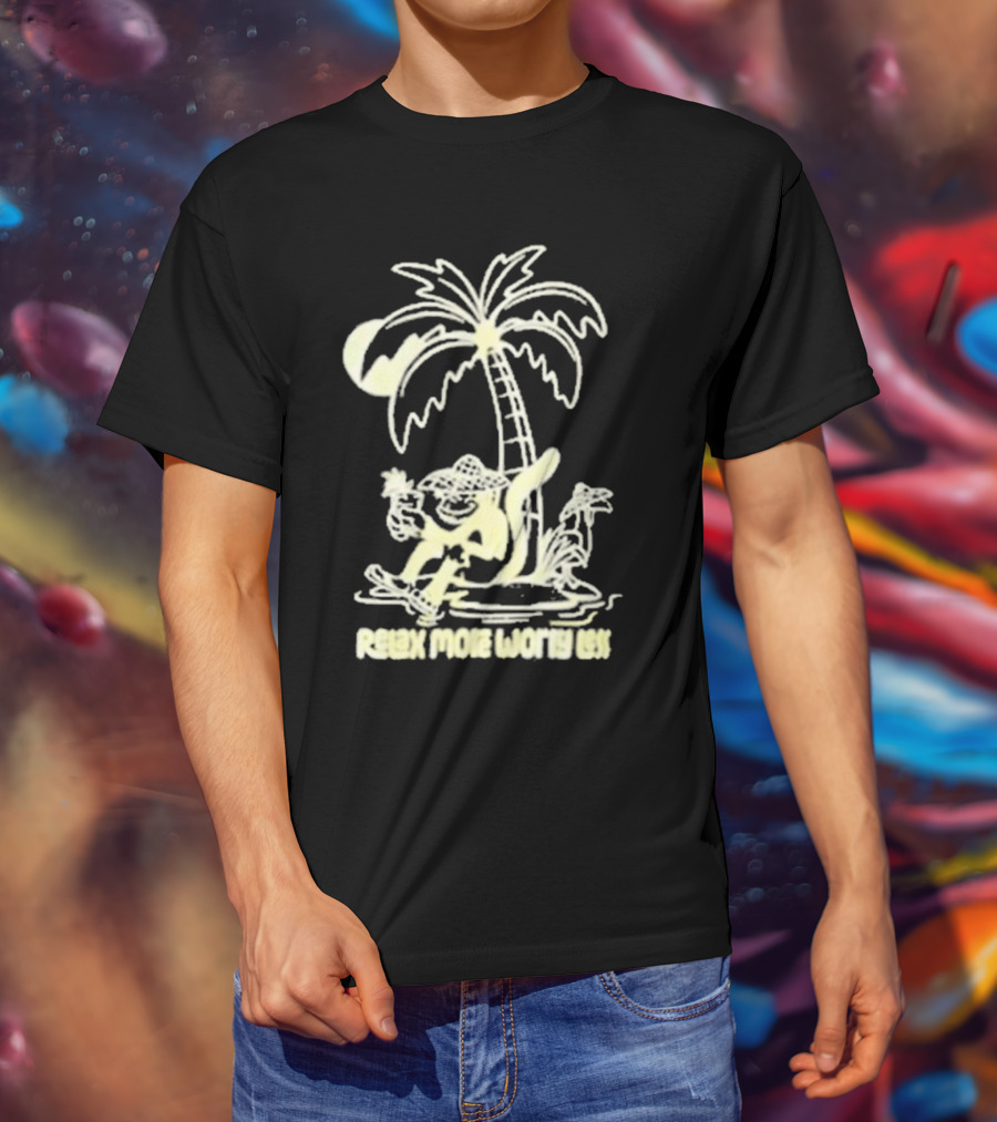 Relax More Worry Less Monkey Under Palm Tree With Drink T-Shirt
