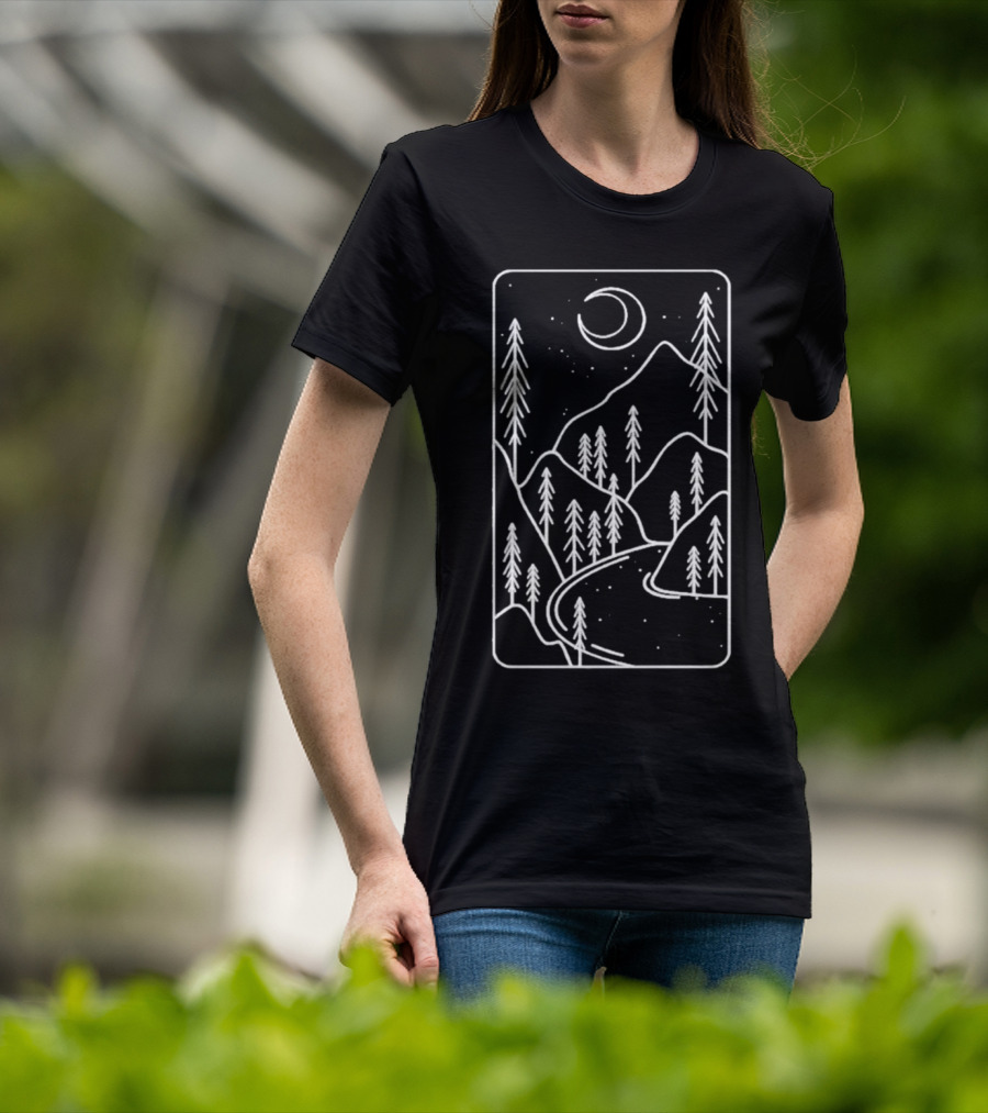 Moon Night Mountain Forest Scene T-Shirt