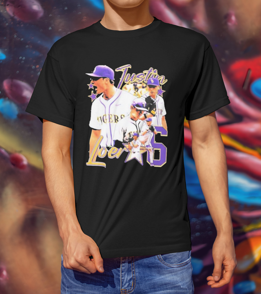 Justin Loer 6 LSU Tigers Baseball Pitcher Collage T-Shirt