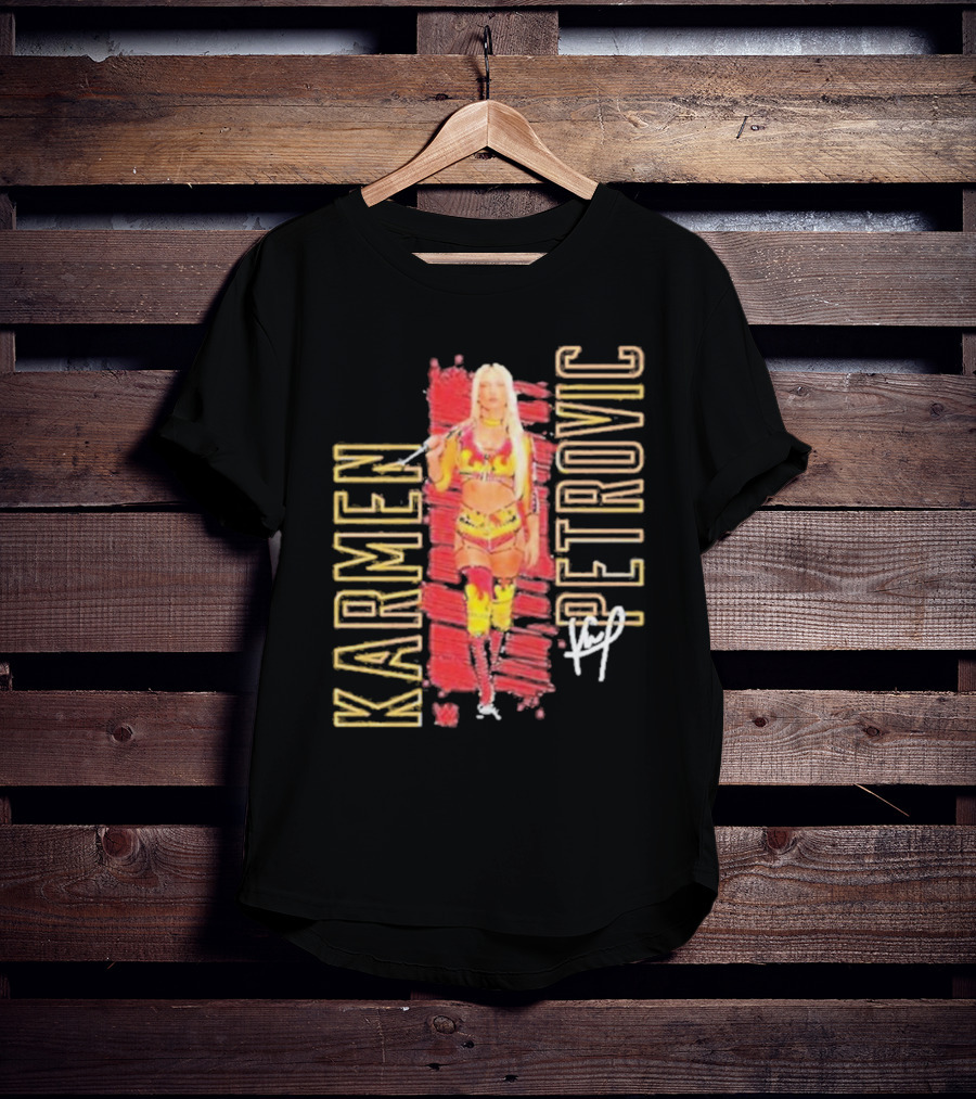 Karmen Petrovic Vertical Signature With Bold Red And Yellow Athlete T-Shirt