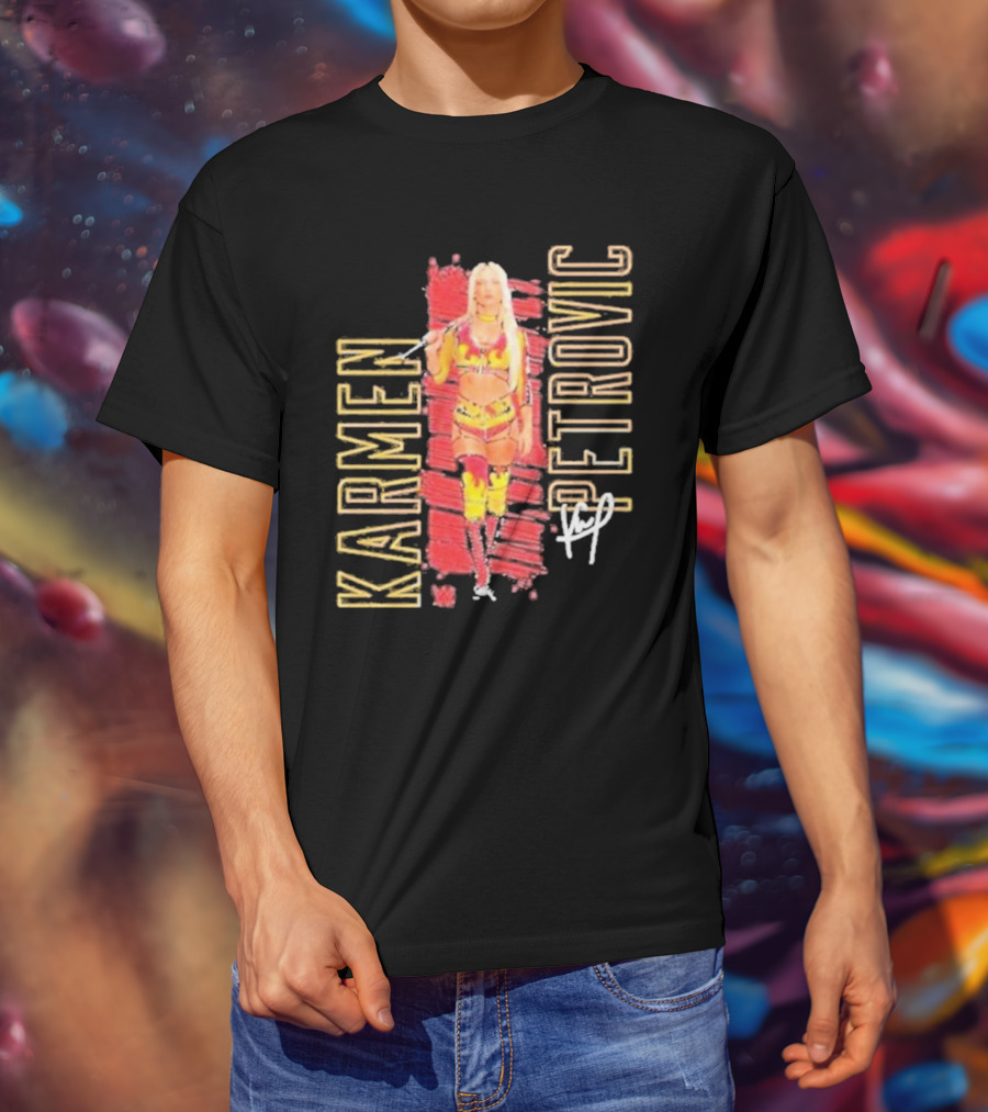 Karmen Petrovic Vertical Signature With Bold Red And Yellow Athlete T-Shirt