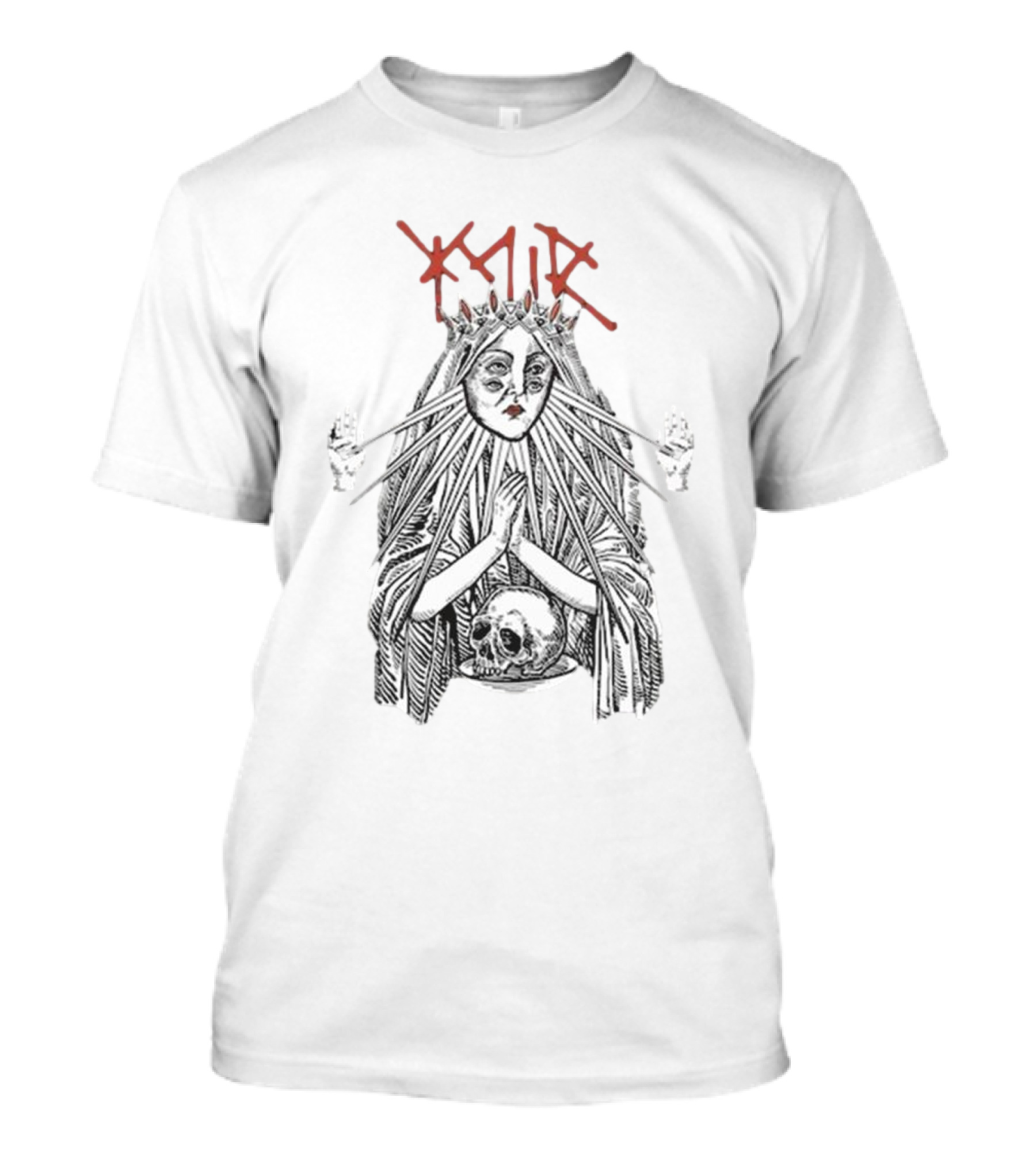 YMIR Fatal Faith Crowned Figure With Skull And Radiating Hands T-Shirt