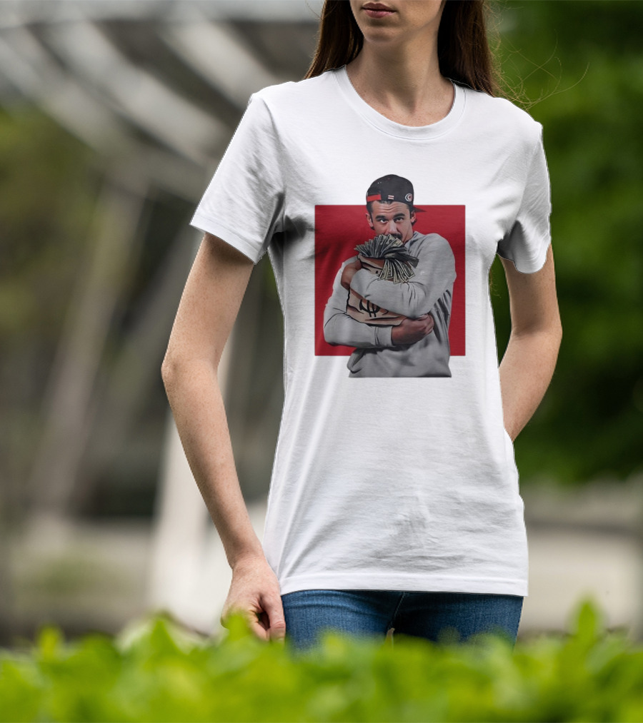 Seth Jarvis Holding Money Bag In Hockey Cap T-Shirt