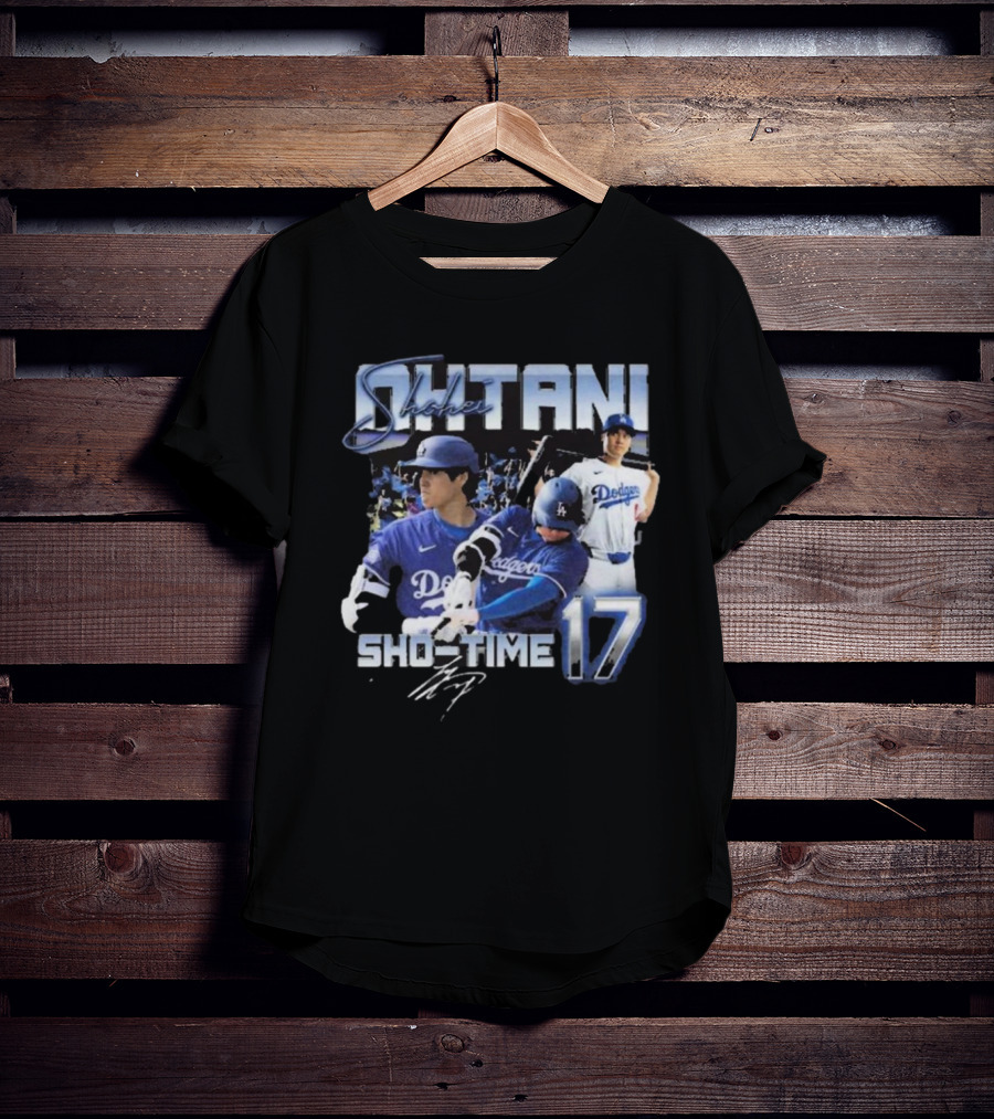 Shohei Ohtani Dodgers Sho Time 17 Signature Baseball Action T-Shirt