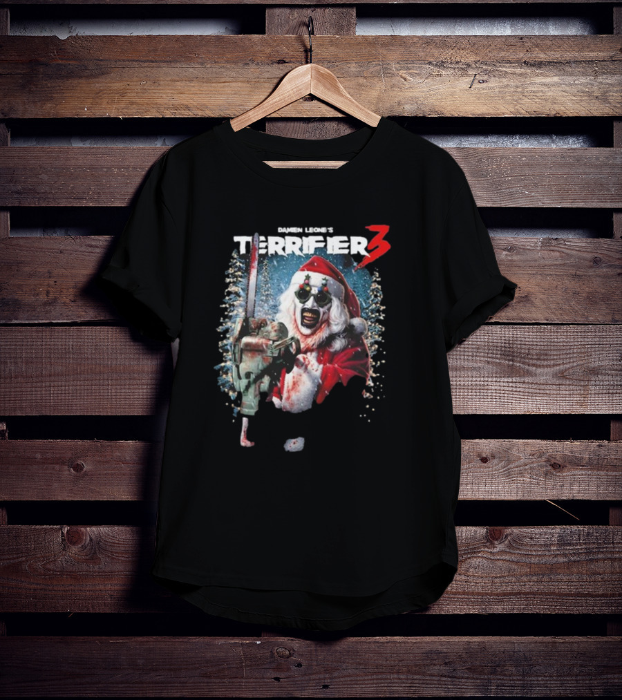 Damien Leone's Terrifier 3 Merry Mayhem Santa With Chainsaw T-Shirt