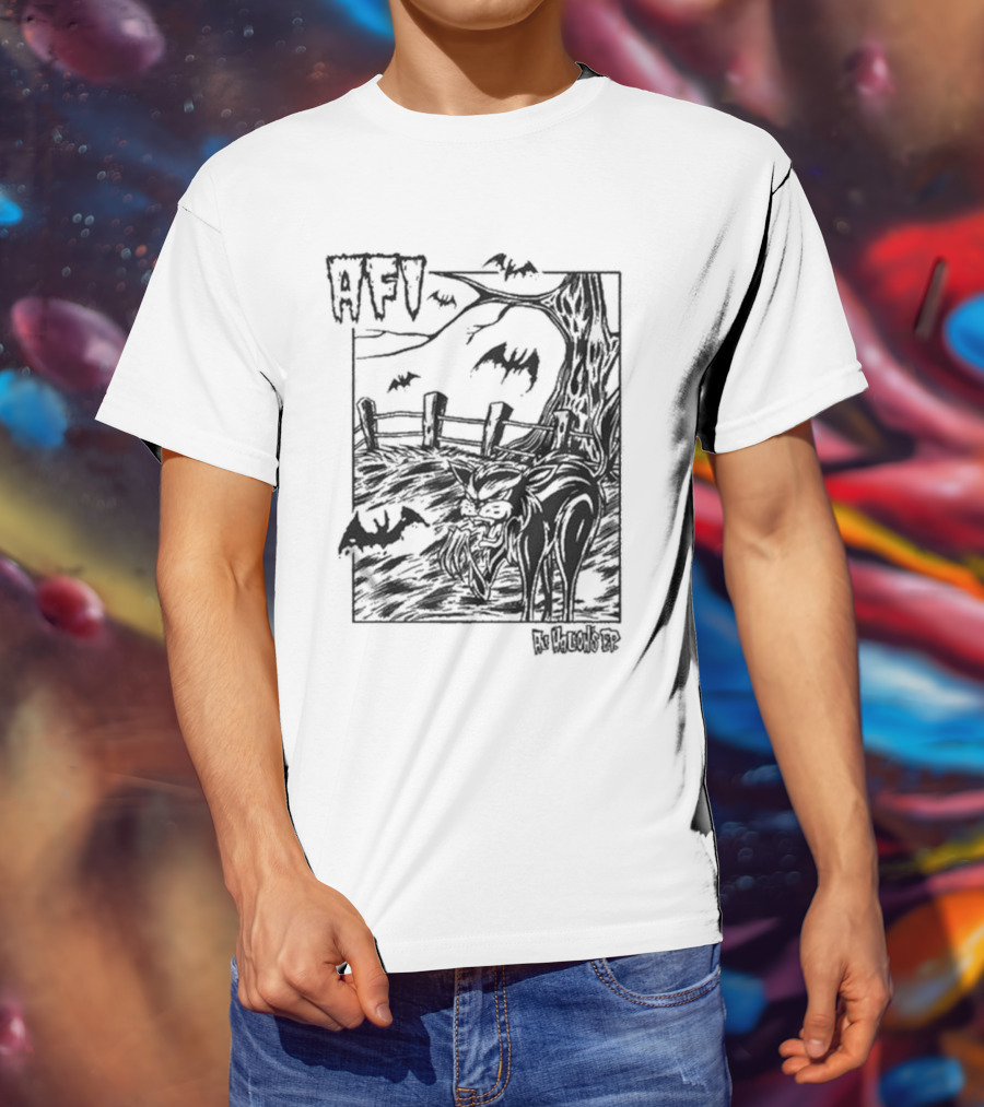 AFI All Hallow's Eve Bats And Black Cat In Haunted Scene T-Shirt