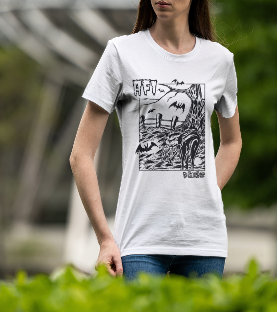 AFI All Hallow's Eve Bats And Black Cat In Haunted Scene T-Shirt