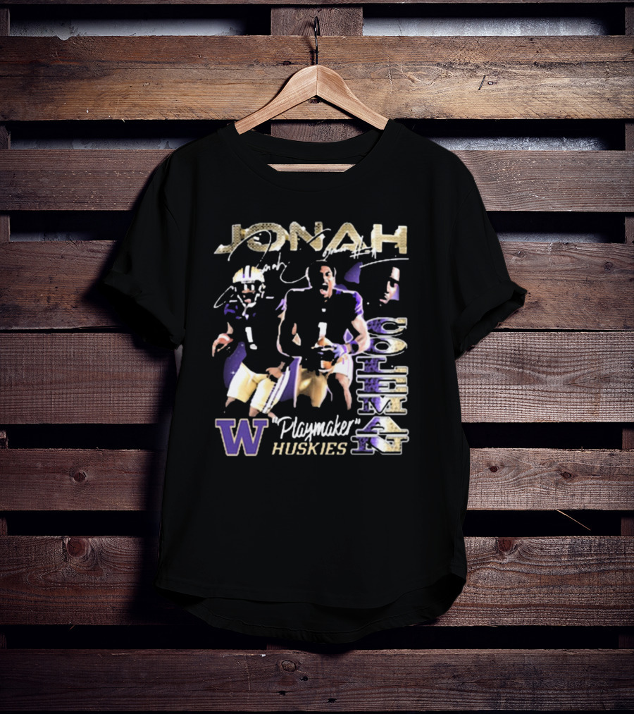Jonah Coleman Washington Huskies Playmaker 90s Retro Signature W Huskies T-Shirt