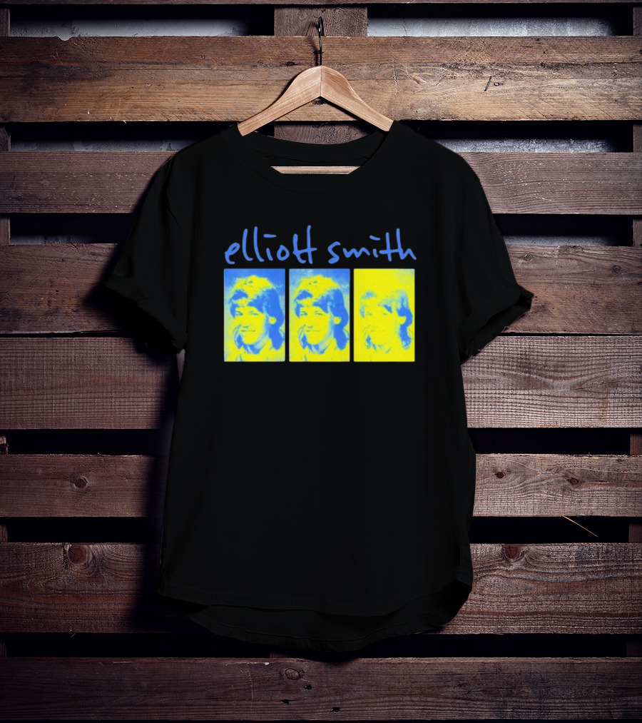 Elliott Smith Triple Portrait Blue Yellow Panels T-Shirt