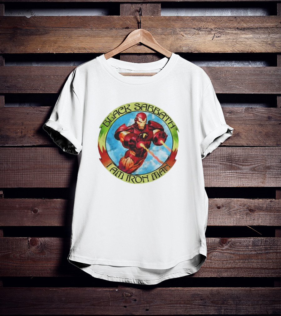 Black Sabbath I Am Iron Man Circle Iron Man Suit Heroic Pose T-Shirt