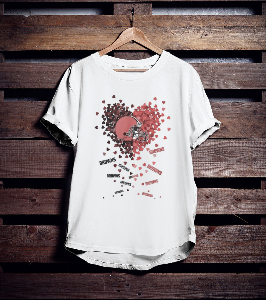 Cleveland Browns Helmet Heart Design With Red Hearts And Browns Text T-Shirt