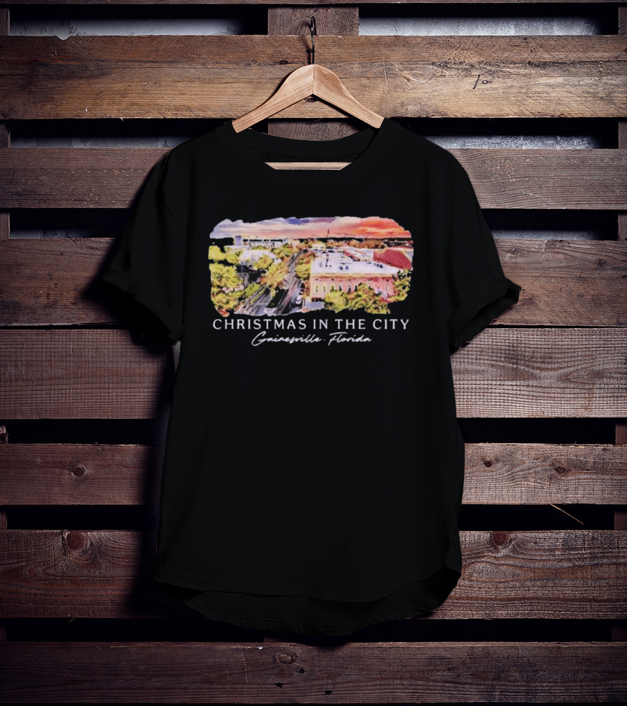 Christmas In The City Gainesville Florida Skyline T-Shirt