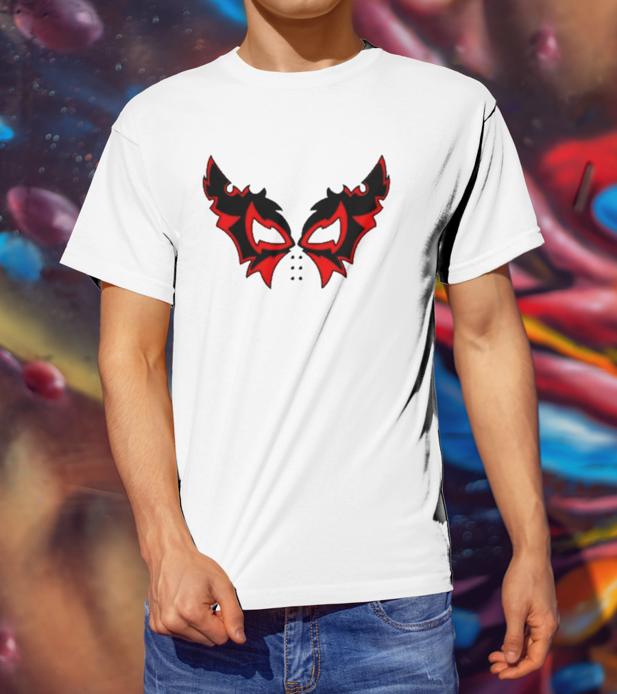 Hell Cat Mask Red And Black Winged T-Shirt