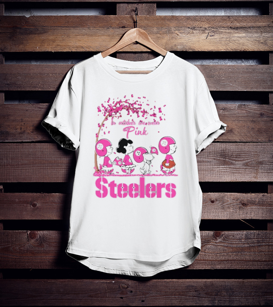 In October We Wear Pink Snoopy Steelers Breast Cancer Awareness T-Shirt