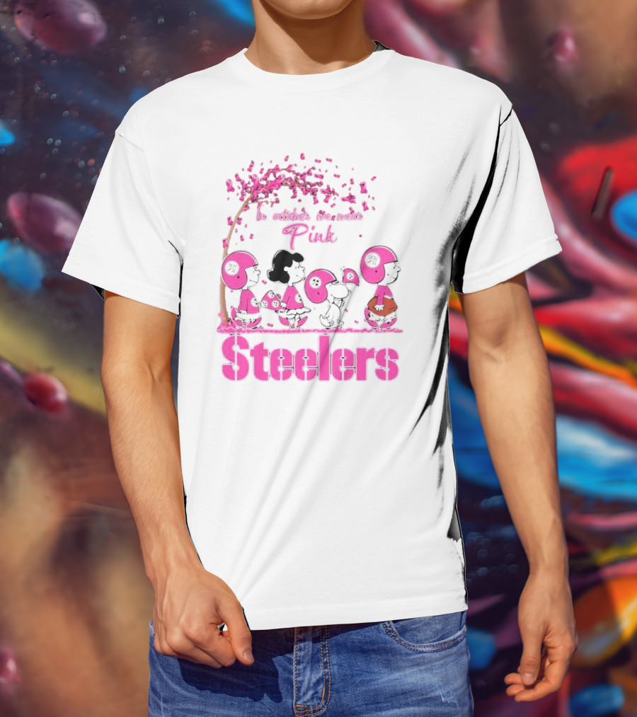 In October We Wear Pink Snoopy Steelers Breast Cancer Awareness T-Shirt