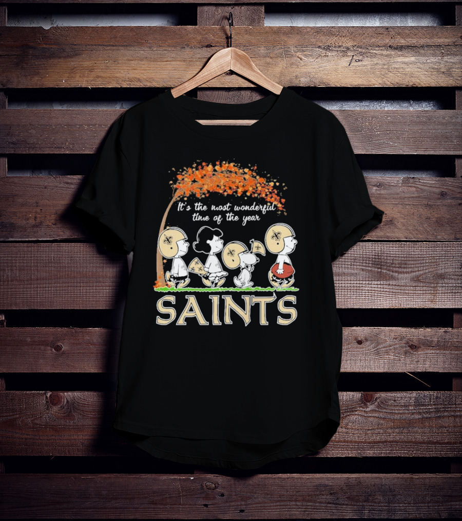 It’s The Most Wonderful Time Of The Year Peanuts Characters New Orleans Saints Football Autumn Leaves T-Shirt