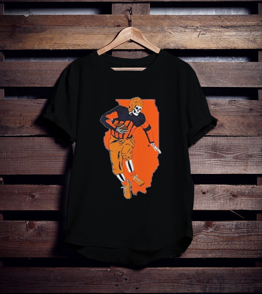IL Illinois Fighting Illini Football Skeleton Player On Orange State Background T-Shirt