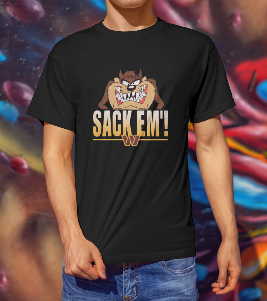 Looney Tunes Taz Sack Em’ Washington Commanders NFL T-Shirt