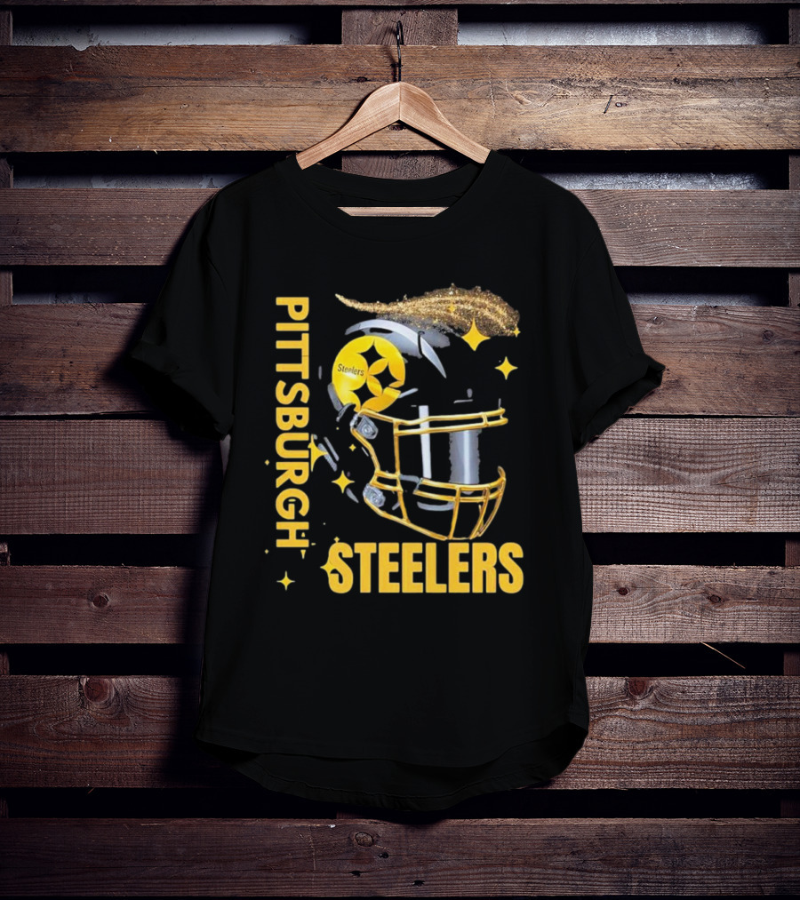 Pittsburgh Steelers Glitter Helmet Football Team T-Shirt
