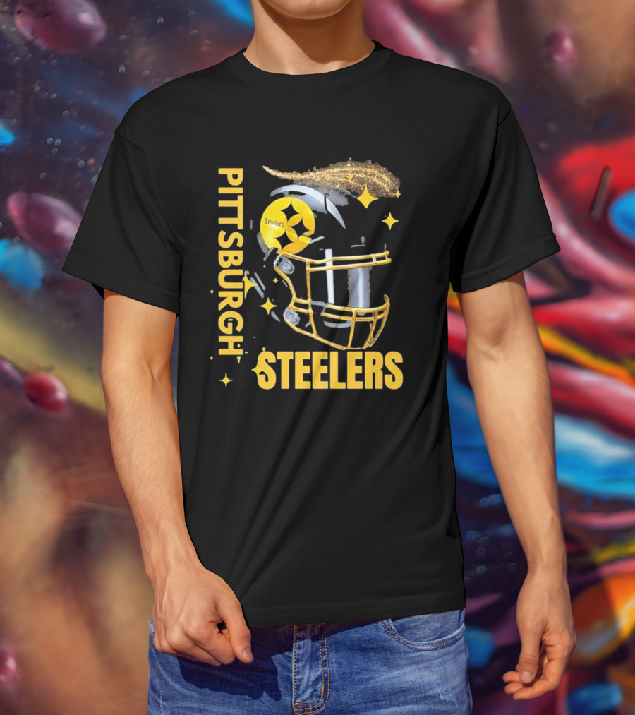 Pittsburgh Steelers Glitter Helmet Football Team T-Shirt