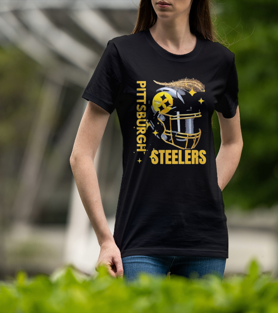 Pittsburgh Steelers Glitter Helmet Football Team T-Shirt