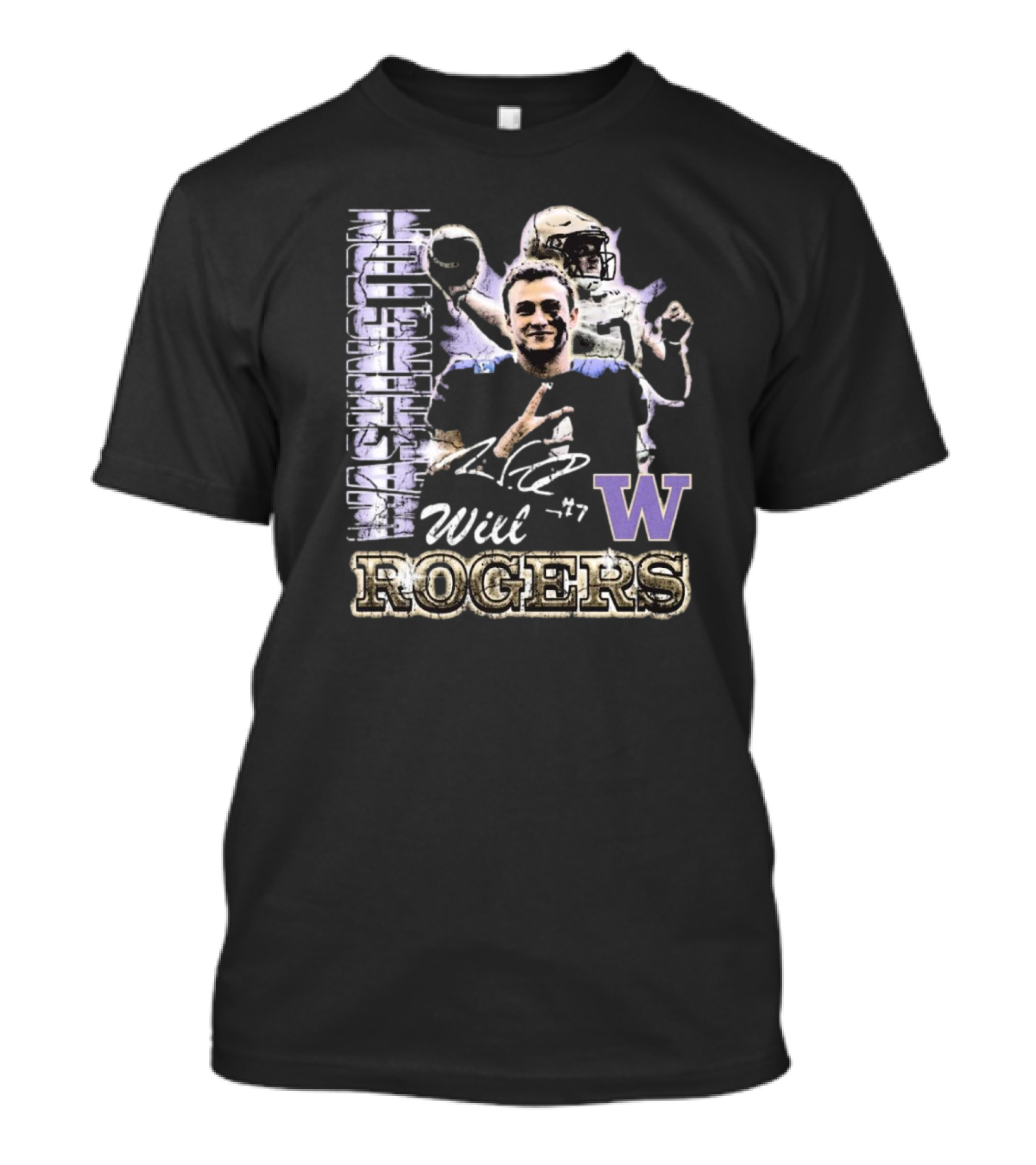 Will Rogers Washington Huskies W 90s Retro Football T-Shirt