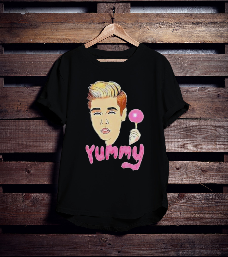 Yummy Justin Bieber Cartoon Face Lollipop T-Shirt