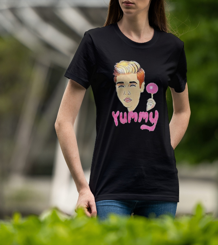 Yummy Justin Bieber Cartoon Face Lollipop T-Shirt