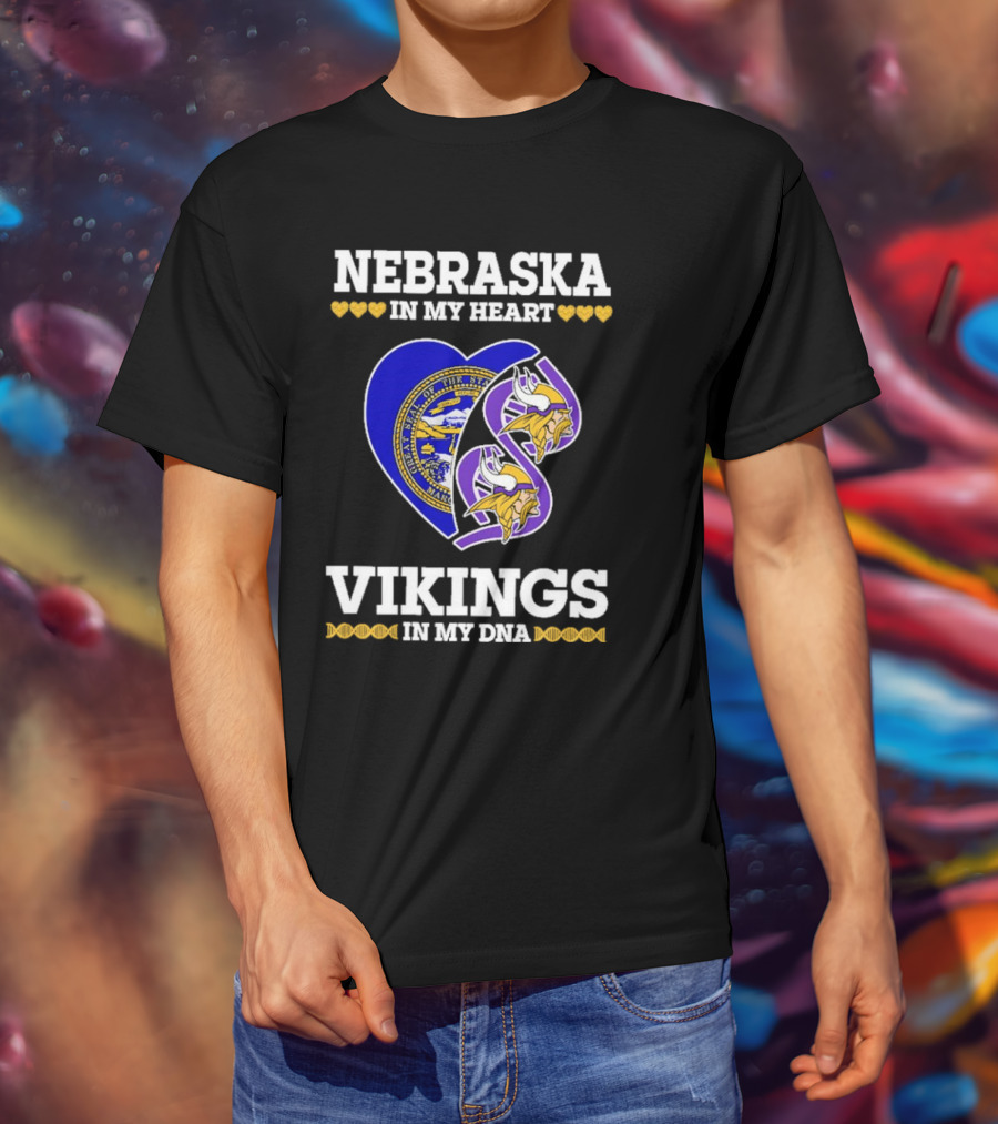 Nebraska In My Heart Vikings In My DNA State Seal Vikings T-Shirt