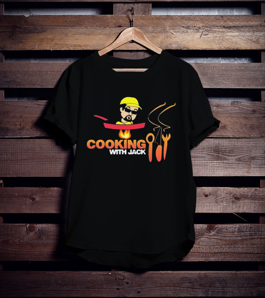 Daramgar Cooking With Jack Chef Hat Pan Fork Spoon Flame T-Shirt