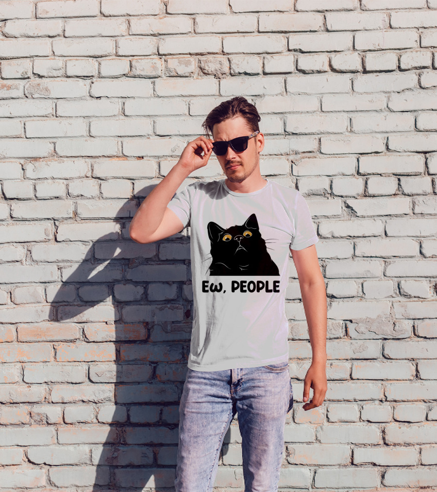 Ew People Cat Black Silhouette With Yellow Eyes T-Shirt