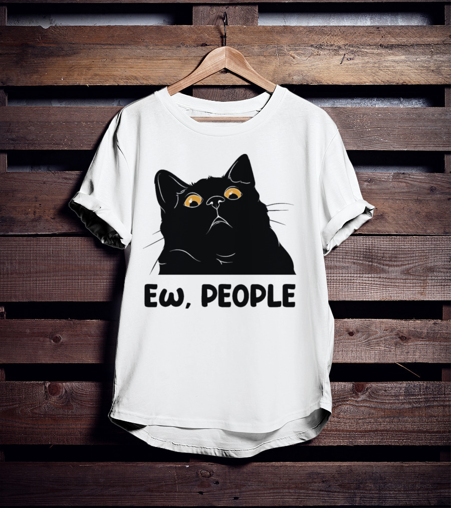 Ew People Cat Black Silhouette With Yellow Eyes T-Shirt