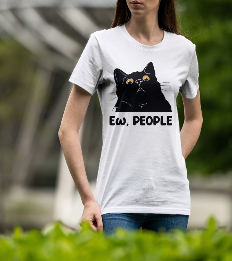 Ew People Cat Black Silhouette With Yellow Eyes T-Shirt