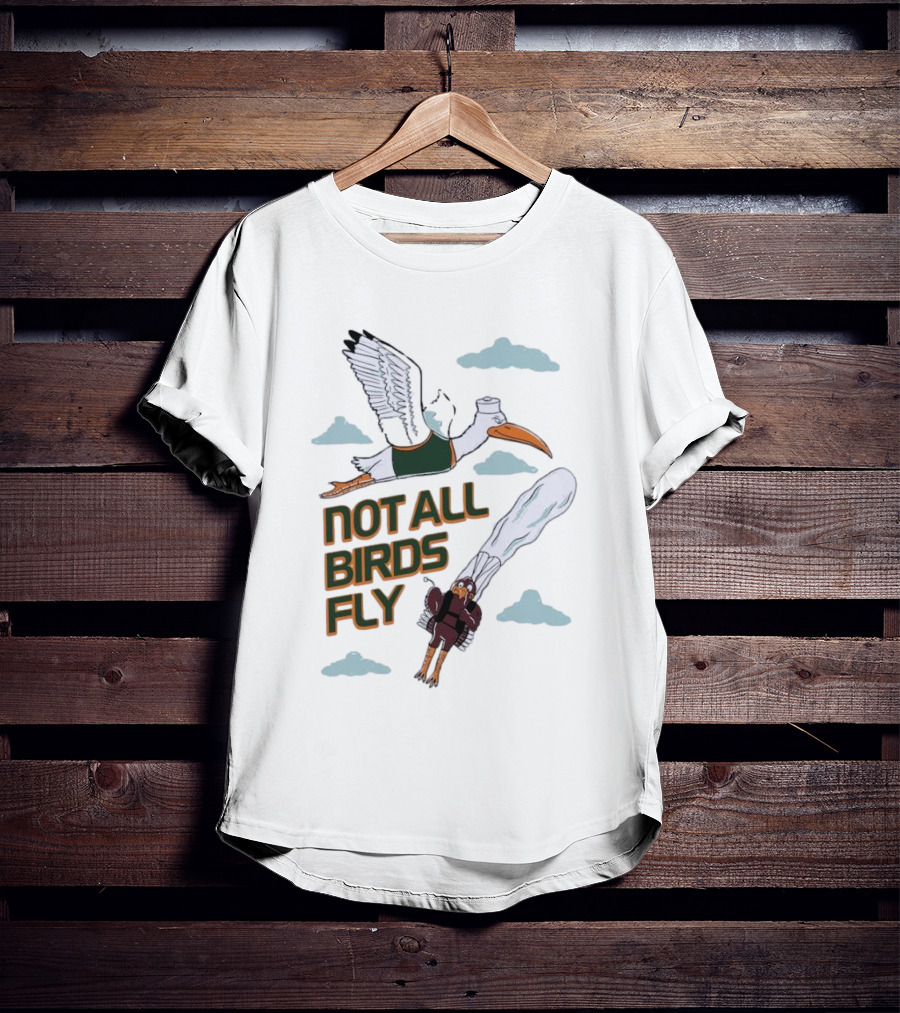 Miami Hurricanes Not All Birds Fly Ibis And Jetpack Seagull Clouds T-Shirt