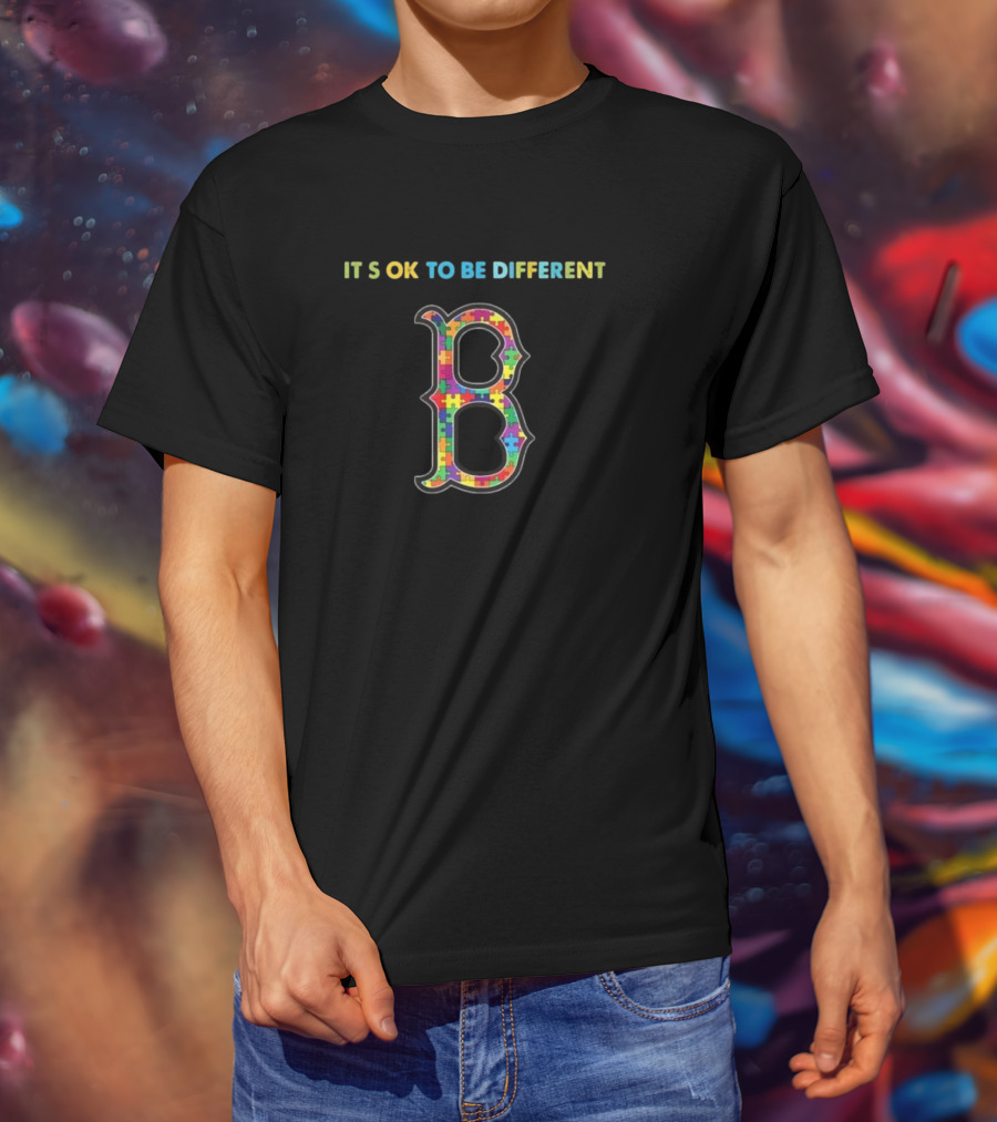 MLB Boston Red Sox It's Ok To Be Different Autism Puzzle B T-Shirt