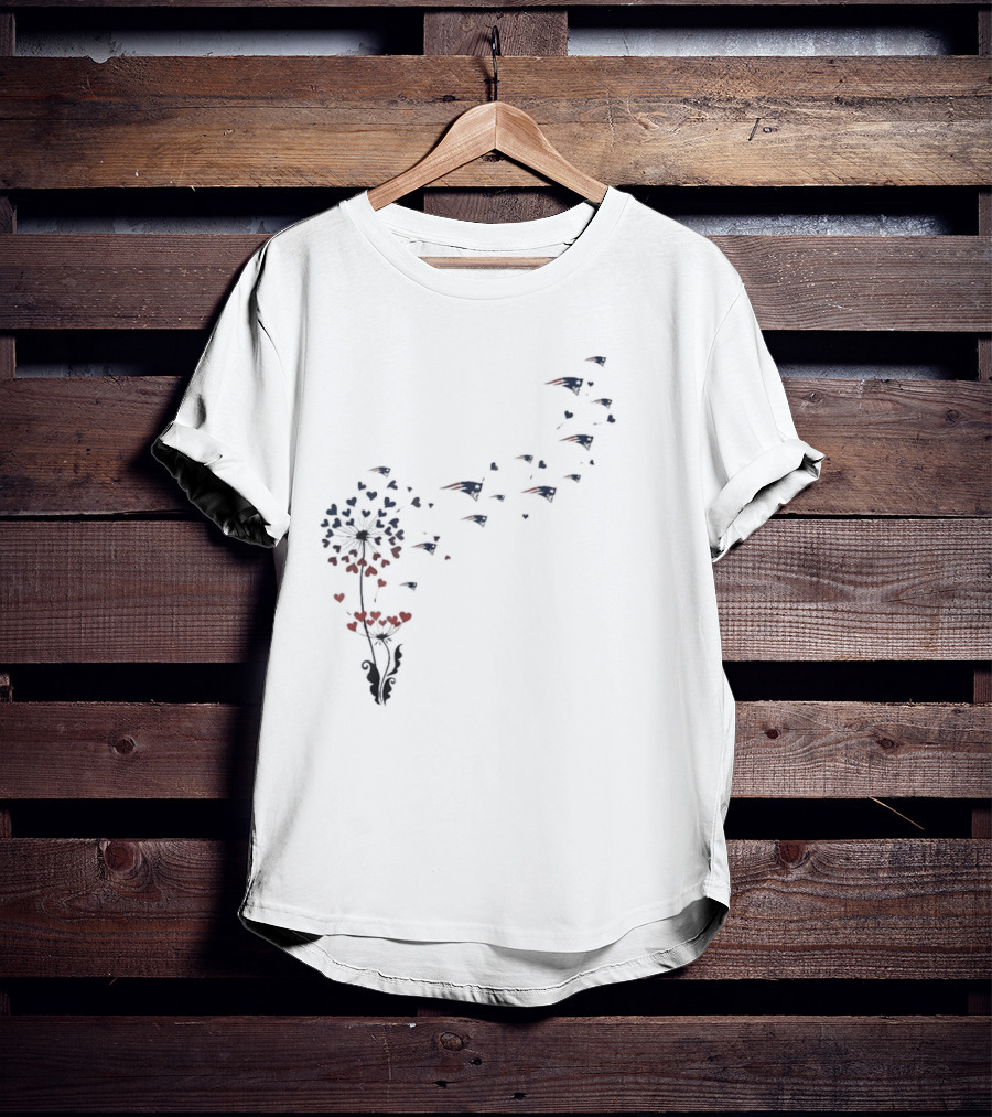 New England Patriots Floral Dandelion Hearts Blossoming Football Fan T-Shirt