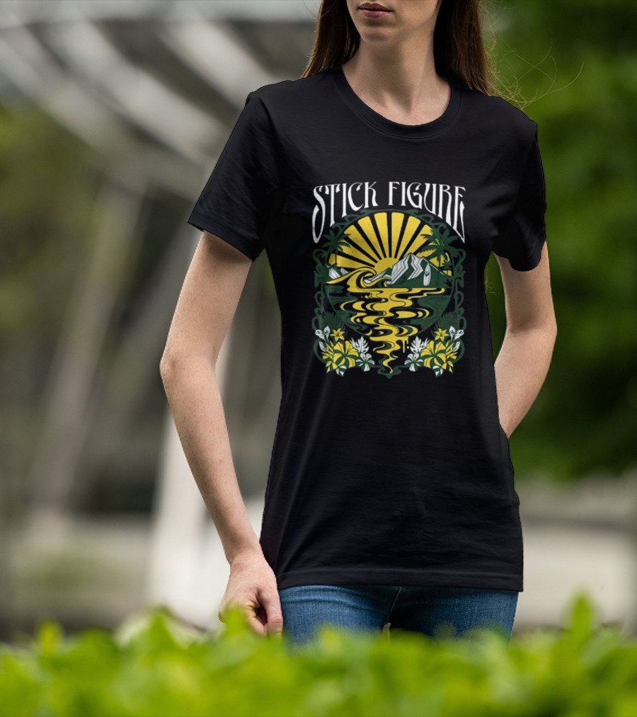 Stick Figure Run Run River Event Island Sun And Palm Trees T-Shirt