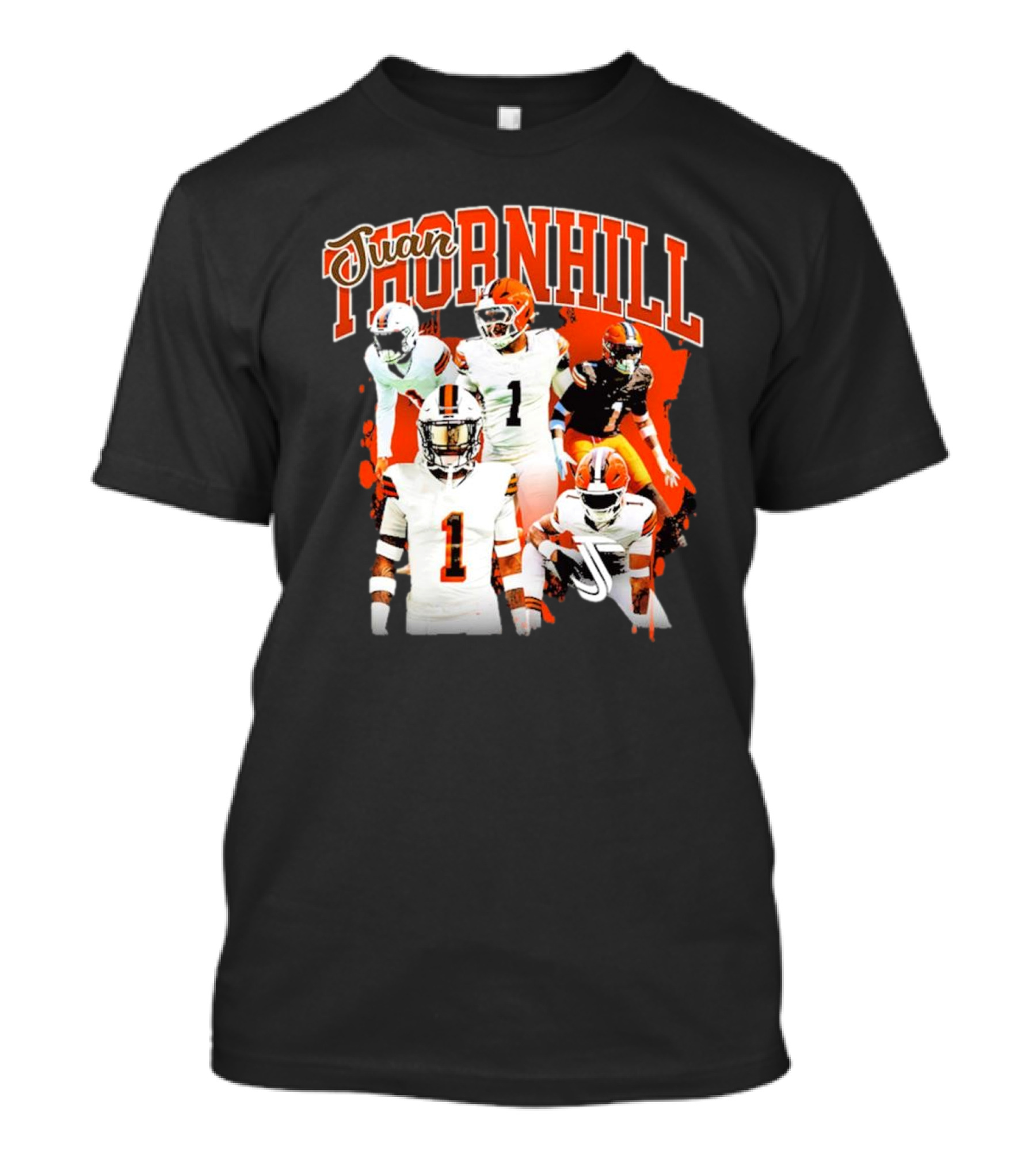 Juan Thornhill Football Player Orange And Black Action Collage T-Shirt