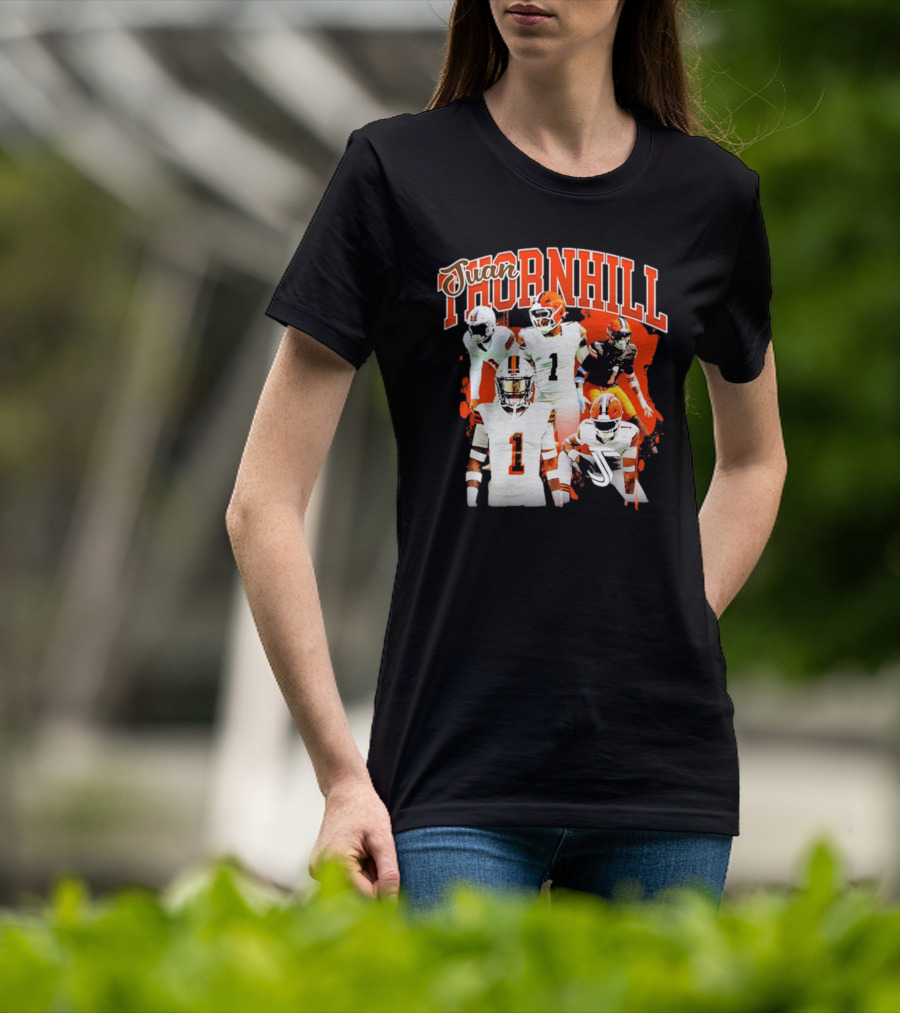 Juan Thornhill Football Player Orange And Black Action Collage T-Shirt
