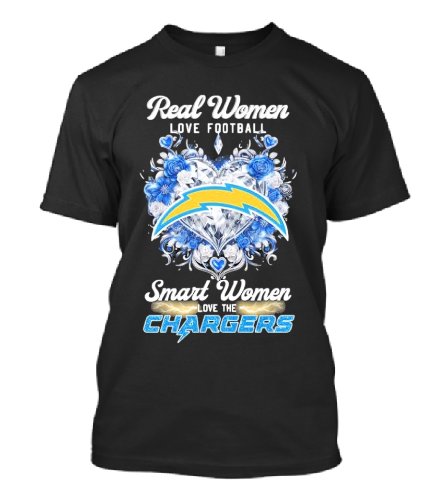 Real Women Love Football Smart Women Love The Chargers X Floral Hearts And Roses T-Shirt
