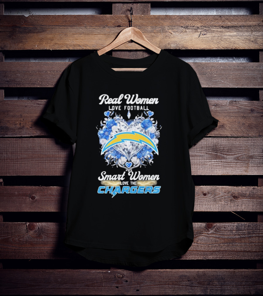 Real Women Love Football Smart Women Love The Chargers X Floral Hearts And Roses T-Shirt